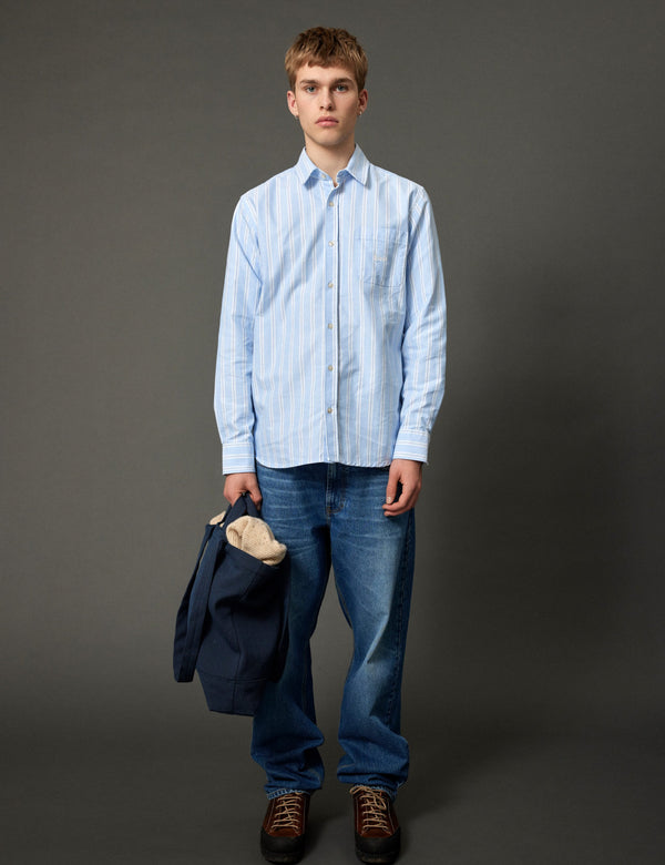 JUNO EMBROIDERED OXFORD SHIRT - LIGHT BLUE STRIPE