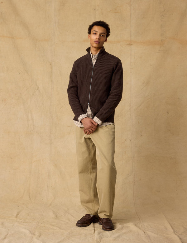 DELTA WOOL ZIP JACKET - DARK BROWN