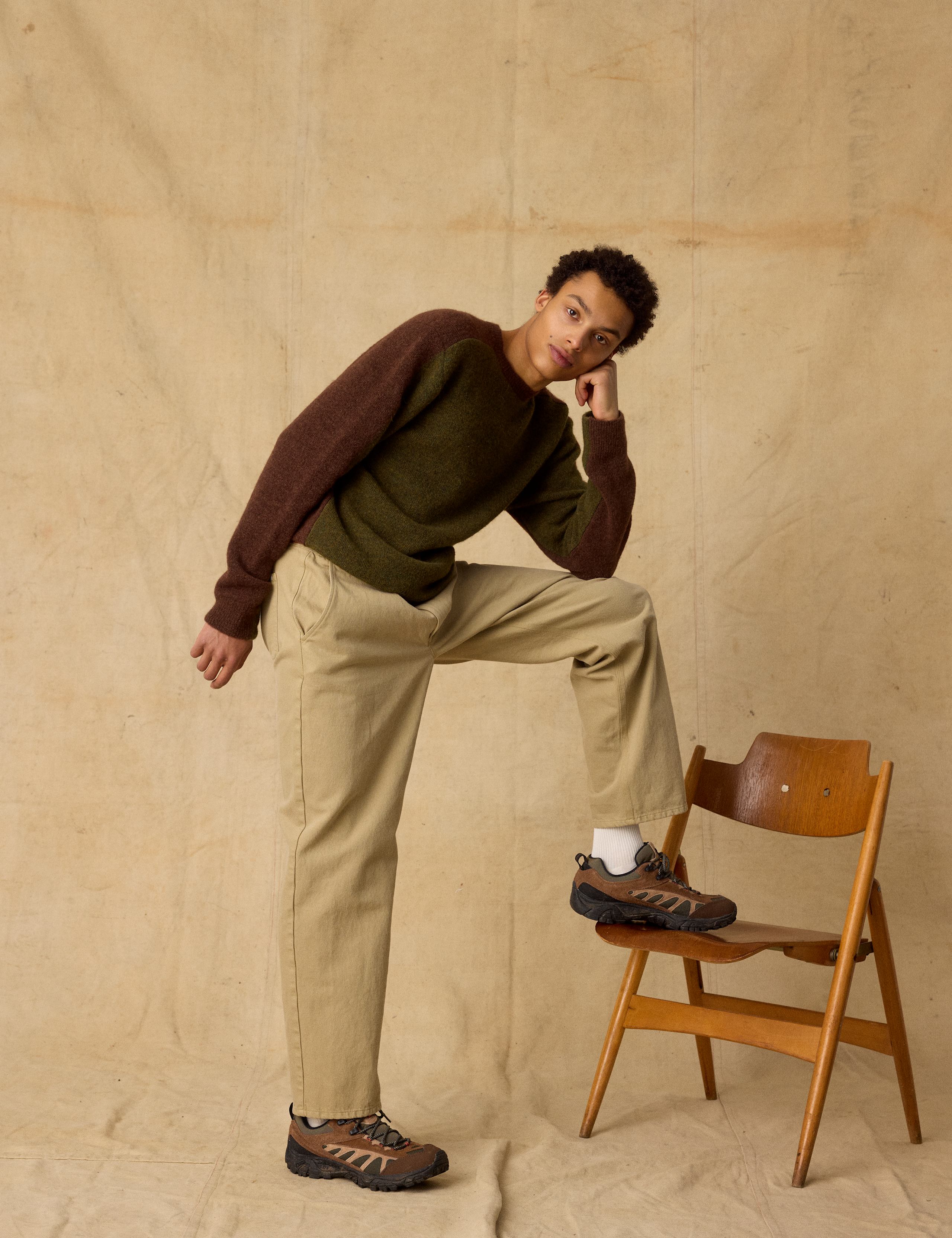 ALPINE CONRAST KNIT - ARMY/BROWN