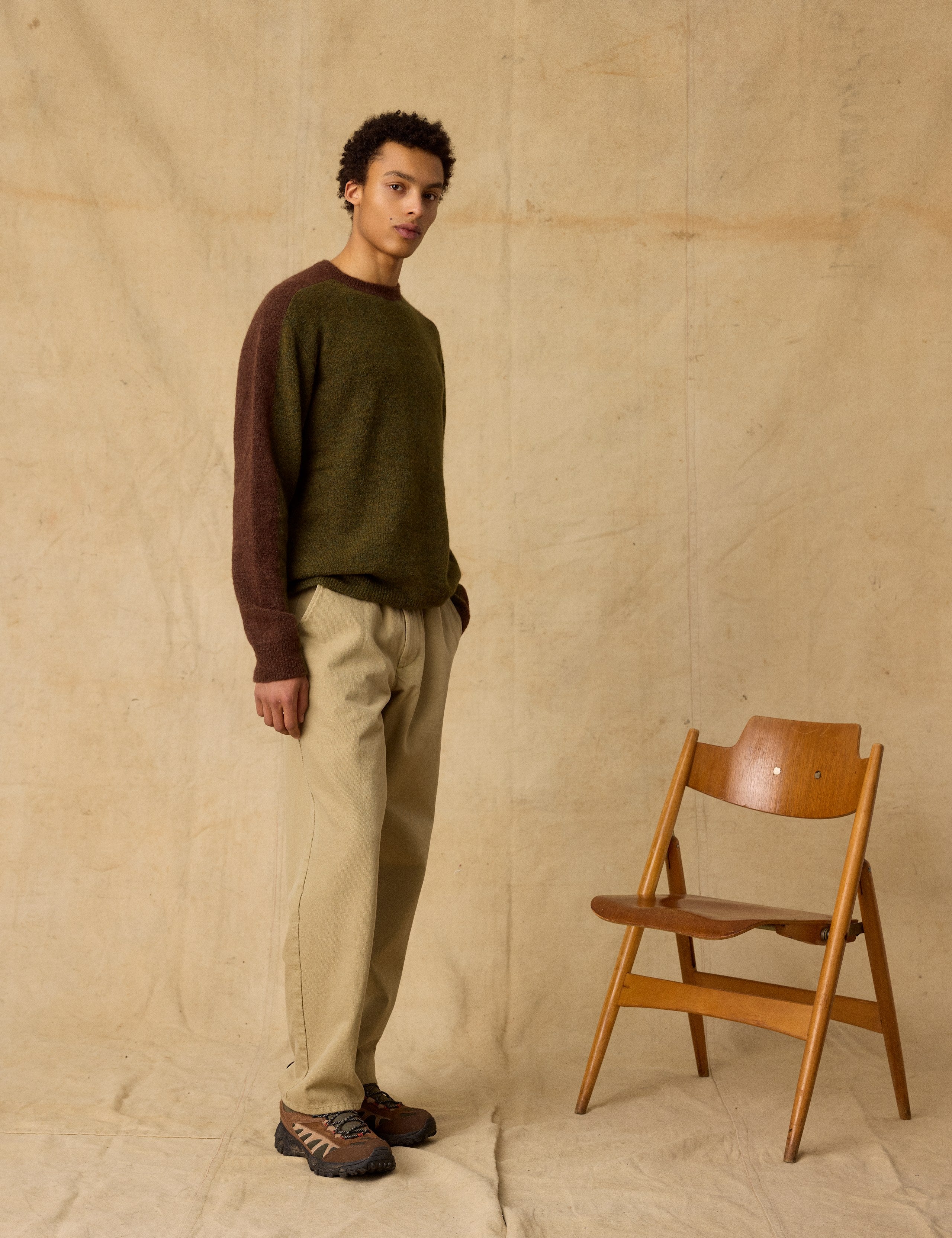 ALPINE CONRAST KNIT - ARMY/BROWN