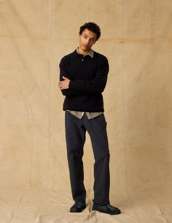 TIMBER BRUSHED POLO KNIT - BLACK