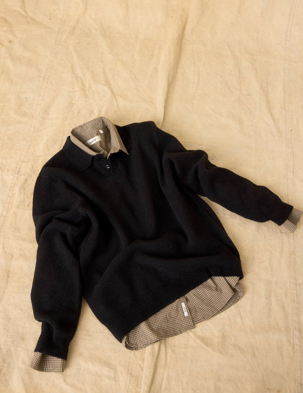 TIMBER BRUSHED POLO KNIT - BLACK