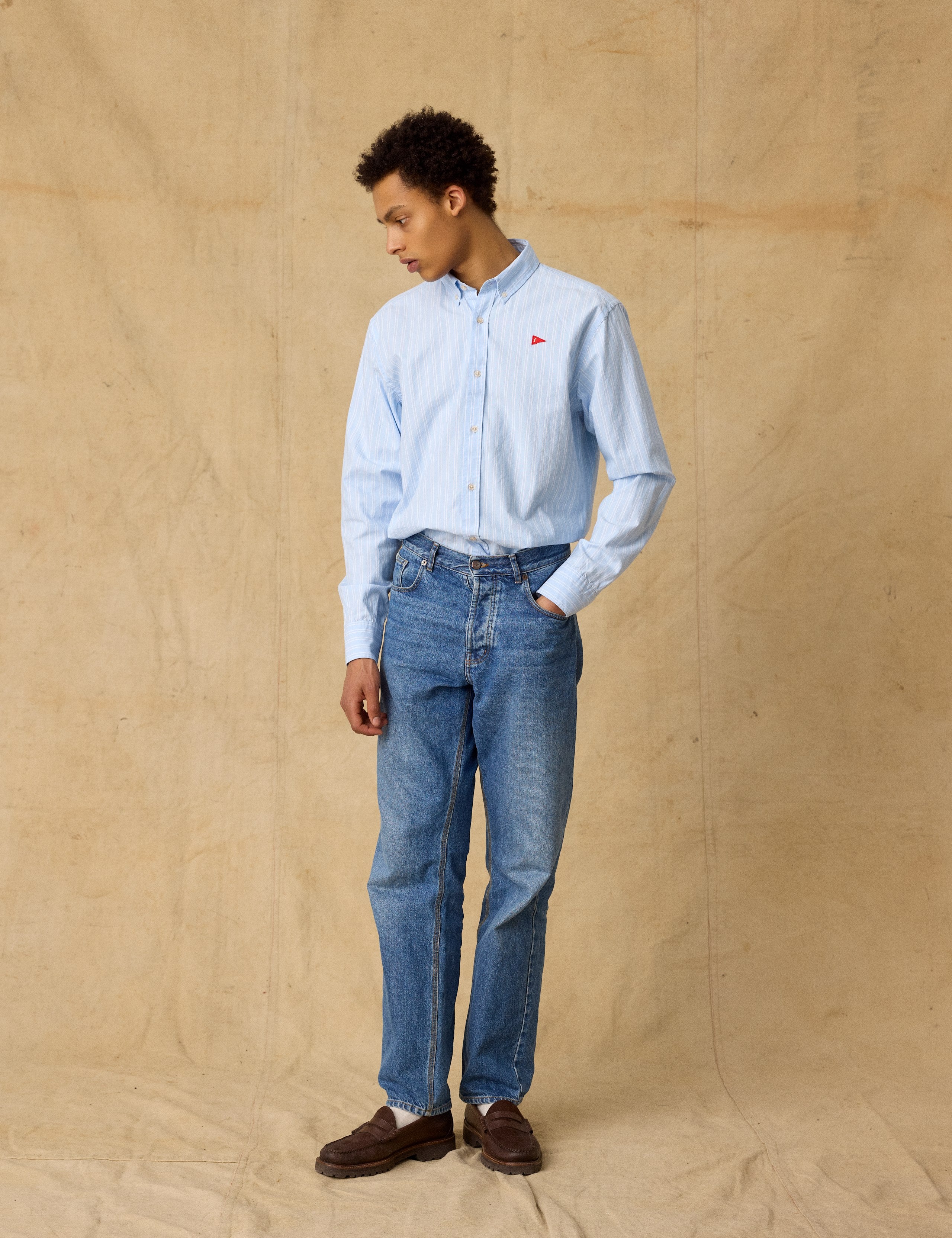FLAG REGULAR FIT OXFORD SHIRT - LIGHT BLUE STRIPE