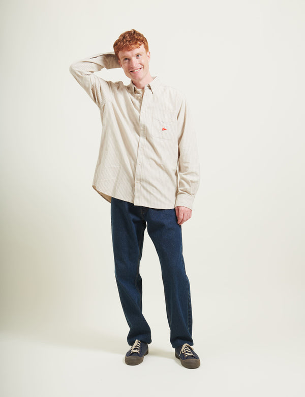 FLAG REGULAR FIT POCKET OXFORD SHIRT - TAUPE STRIPE