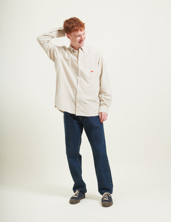 FLAG REGULAR FIT POCKET OXFORD SHIRT - TAUPE STRIPE