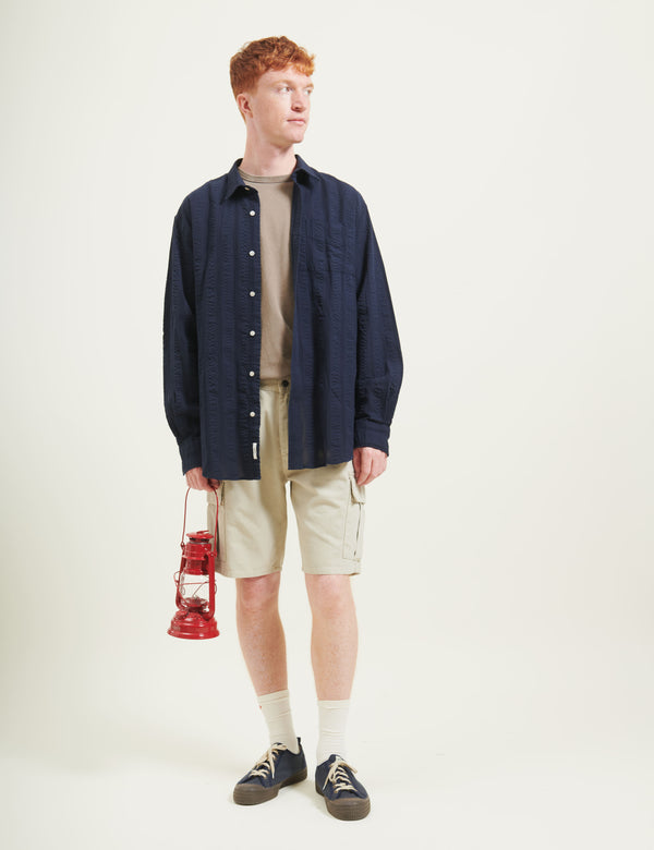 SCOUT RELAXED FIT JACQUARD STRIPE SHIRT - NAVY