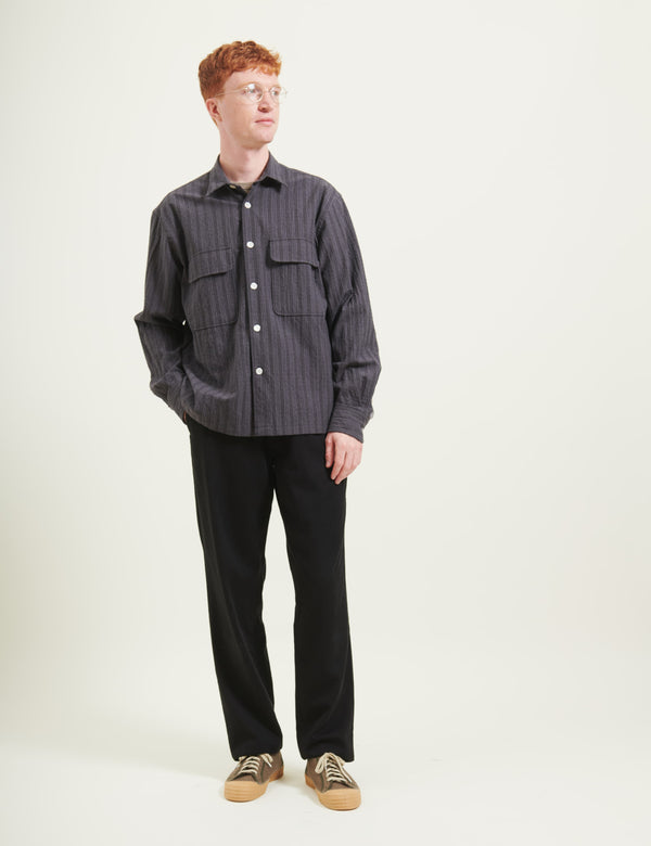 LUNAR RELAXED FIT TEXTURED OVERSHIRT - BLACK STRIPE