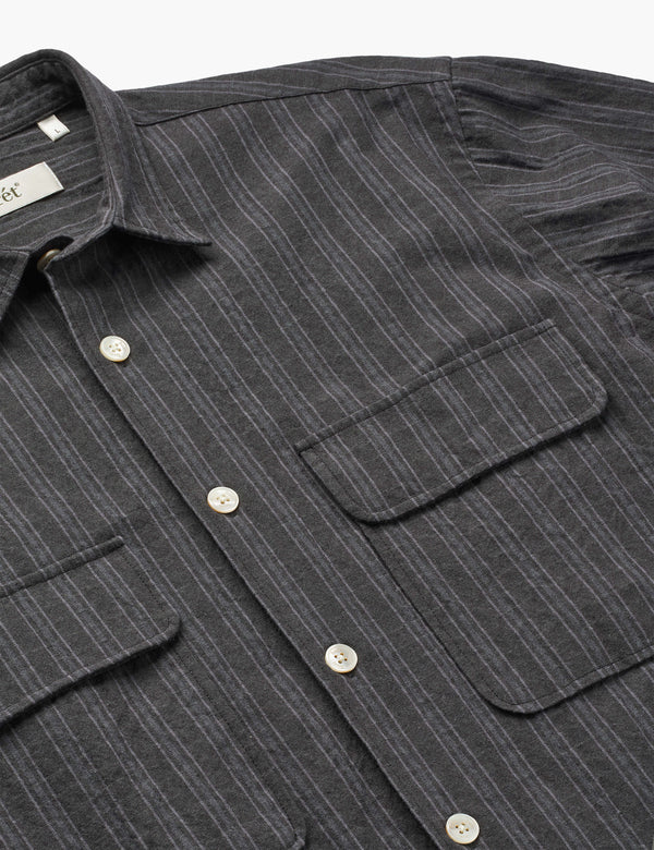 LUNAR RELAXED FIT TEXTURED OVERSHIRT - BLACK STRIPE