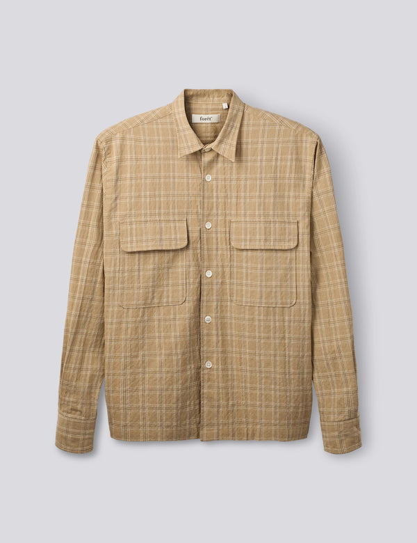 LUNAR RELAXED FIT TEXTURED OVERSHIRT - KHAKI CHECK