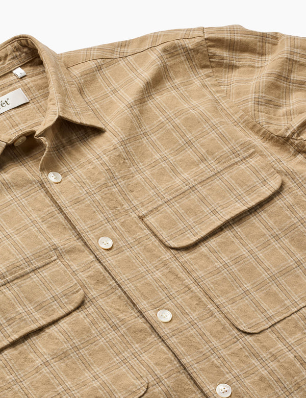 LUNAR RELAXED FIT TEXTURED OVERSHIRT - KHAKI CHECK