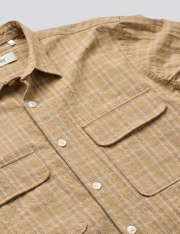 LUNAR RELAXED FIT TEXTURED OVERSHIRT - KHAKI CHECK