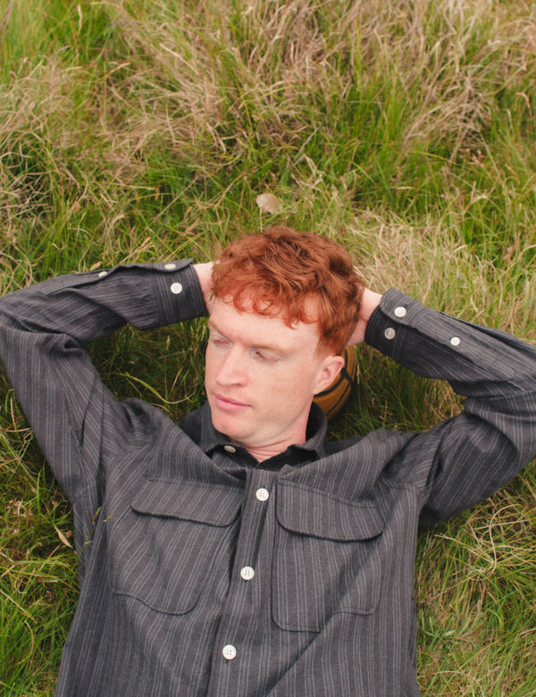 LUNAR RELAXED FIT TEXTURED OVERSHIRT - BLACK STRIPE