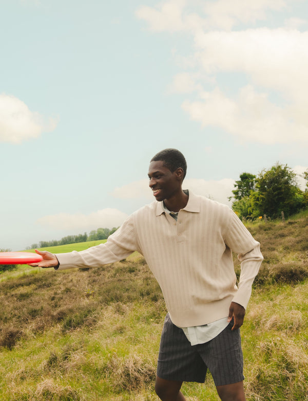 BASE COTTON LINEN POLO - OATMEAL