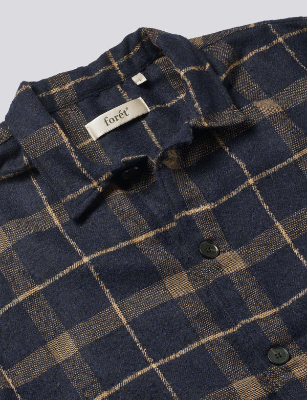 SUN WOOL RELAXED FIT CHECK OVERSHIRT - NAVY