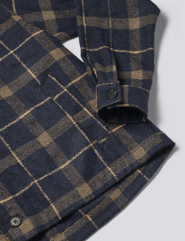 SUN WOOL RELAXED FIT CHECK OVERSHIRT - NAVY