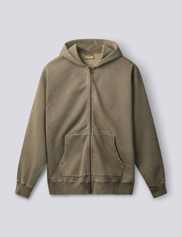 NOON PIGMENT DYED ZIP HOODIE - WOOD