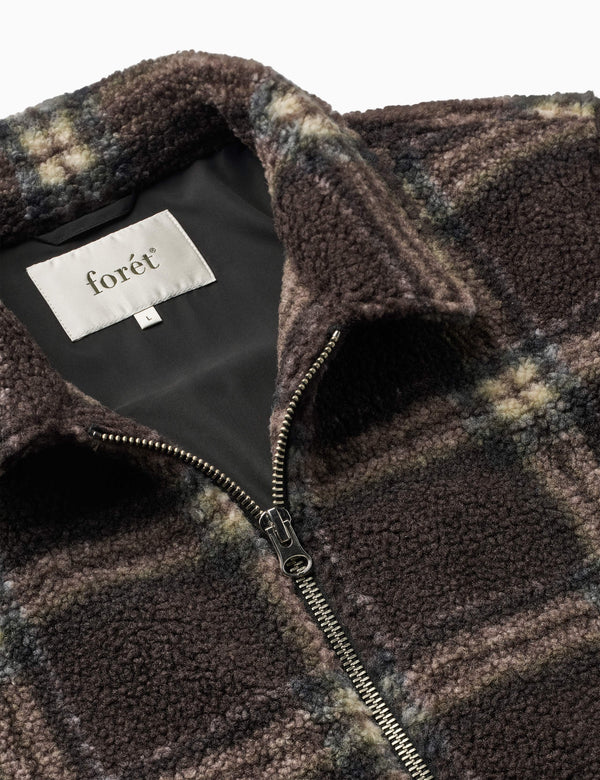 CABIN ZIP FLEECE - BROWN/CHECK