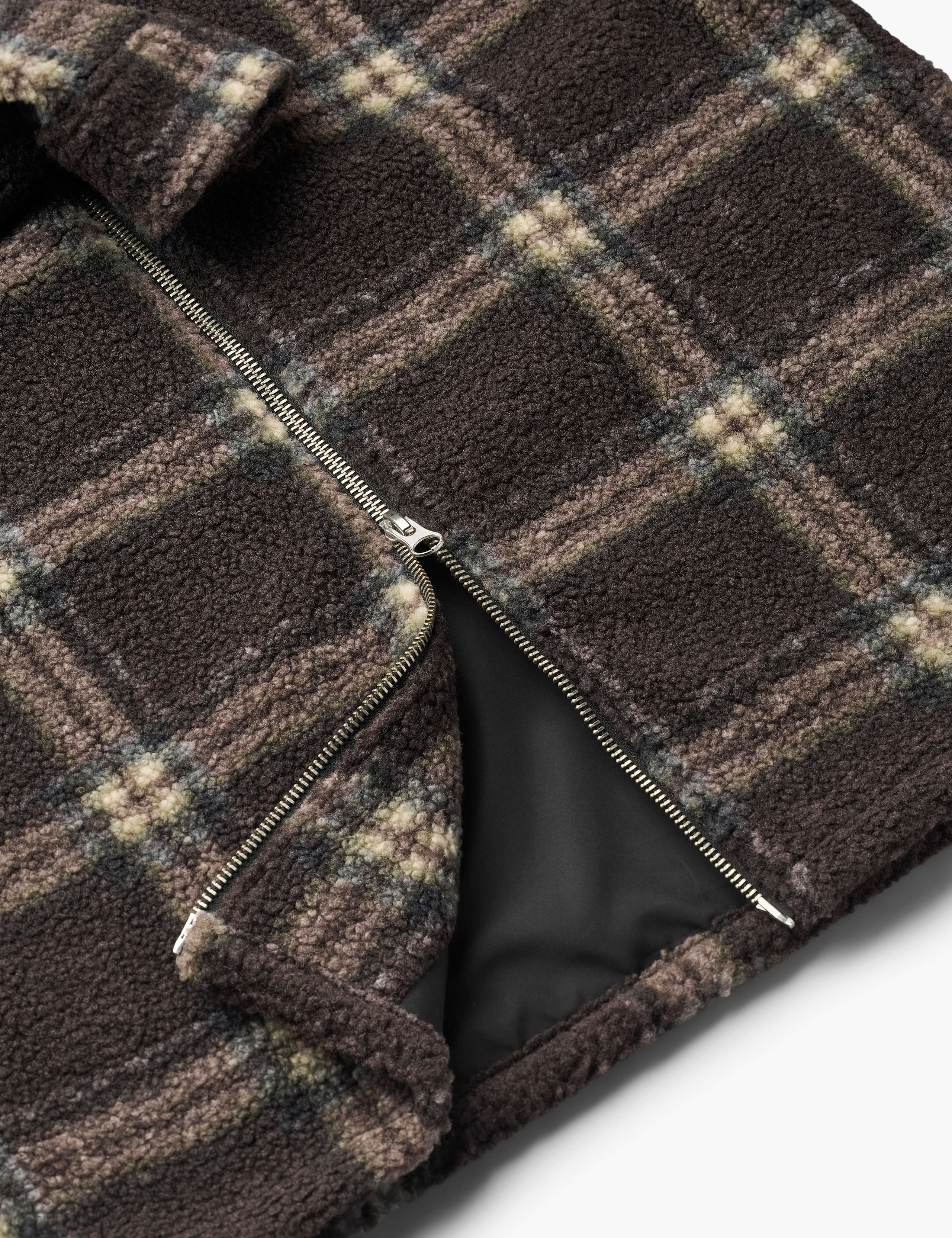 CABIN ZIP FLEECE - BROWN/CHECK