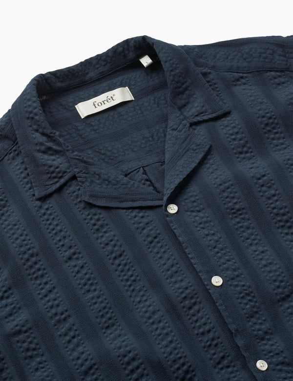 PEER JACQUARD STRIPE REGULAR FIT SS SHIRT - NAVY