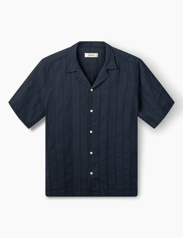 PEER JACQUARD STRIPE REGULAR FIT SS SHIRT - NAVY