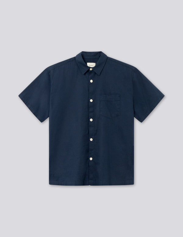 SERENE LINEN SS SHIRT - NAVY