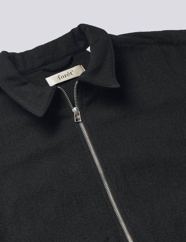RAVEN WOOL ZIP OVERSHIRT - BLACK