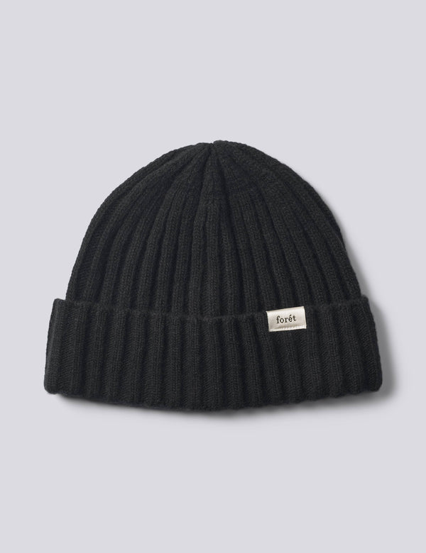 RELAX RIB LAMBSWOOL BEANIE - BLACK