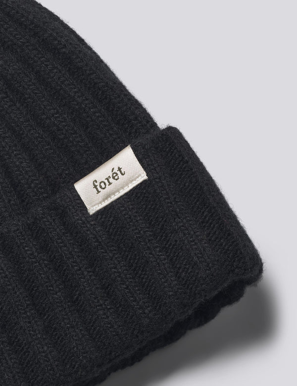 RELAX RIB LAMBSWOOL BEANIE - BLACK