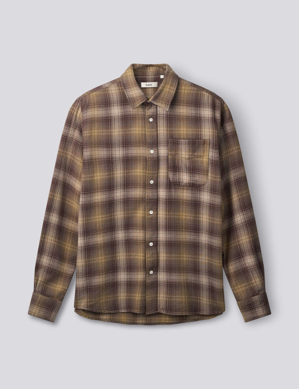 RIDGE REGULAR FIT FLANNEL SHIRT - WOOD CHECK