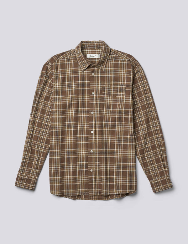 RIDGE REGULAR FIT FLANNEL CHECK SHIRT - BROWN CHECK