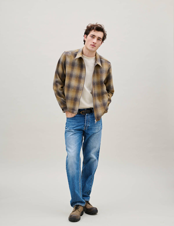 RAVEN WOOL ZIP OVERSHIRT - FALLOW CHECK