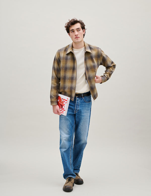 RAVEN WOOL ZIP OVERSHIRT - FALLOW CHECK