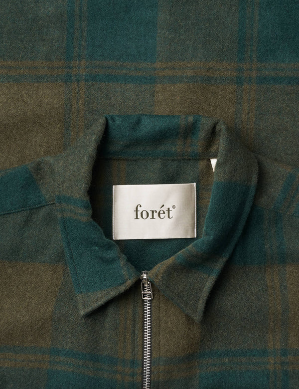 RAVEN WOOL ZIP OVERSHIRT - DARK GREEN CHECK
