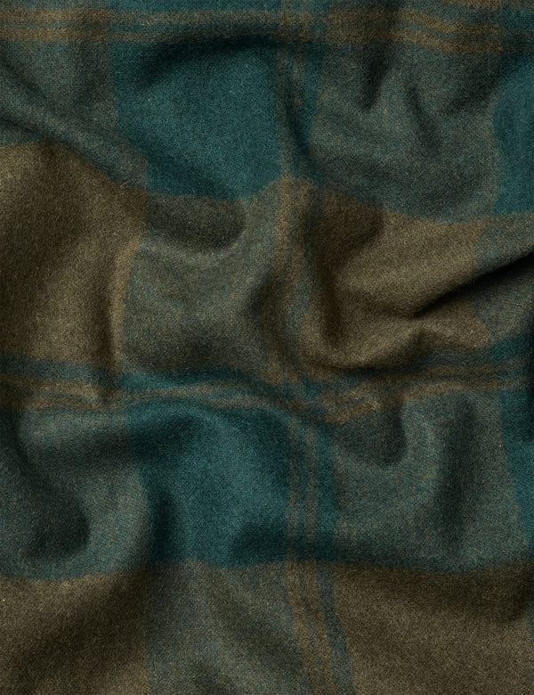 RAVEN WOOL ZIP OVERSHIRT - DARK GREEN CHECK