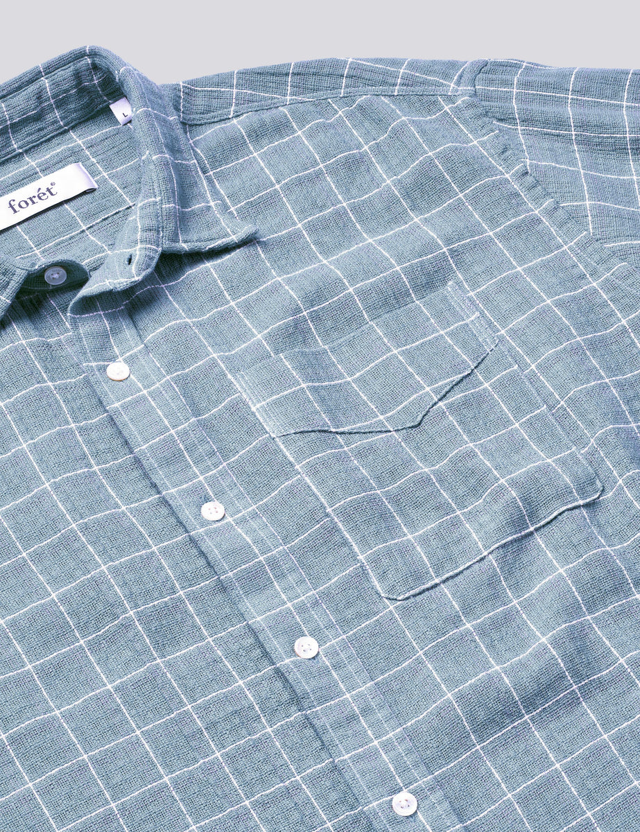 SCOUT RELAXED FIT LOOSE WEAVE CHECK SHIRT - LIGHT BLUE CHECK – foret