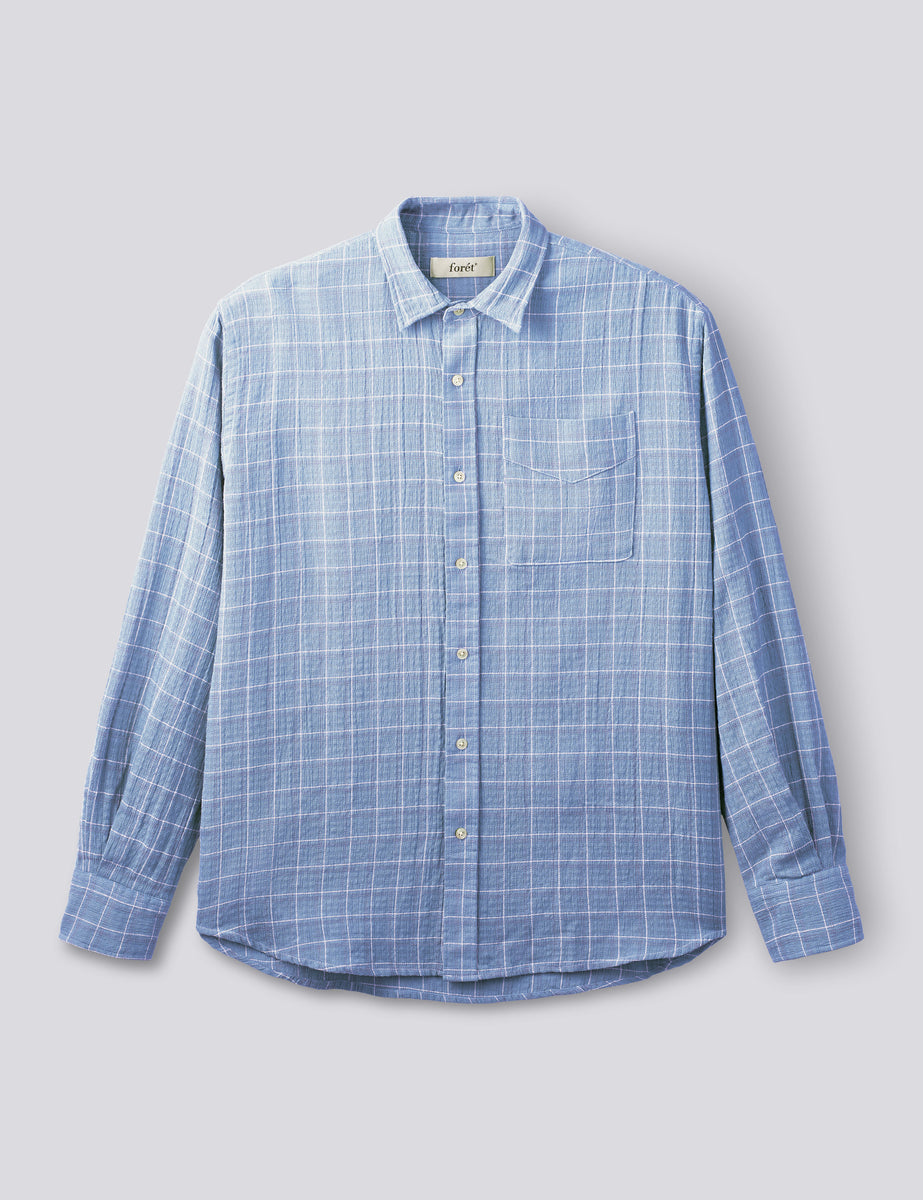 SCOUT RELAXED FIT LOOSE WEAVE CHECK SHIRT - LIGHT BLUE CHECK – foret