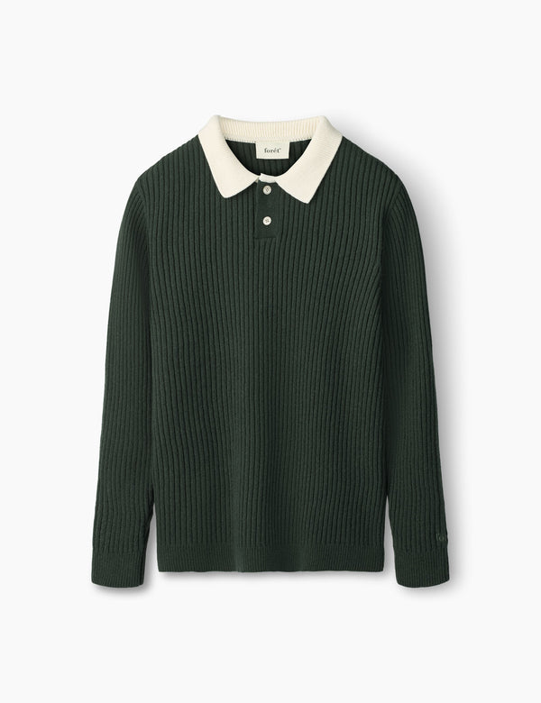 SOW RIB POLO KNIT - DARK GREEN