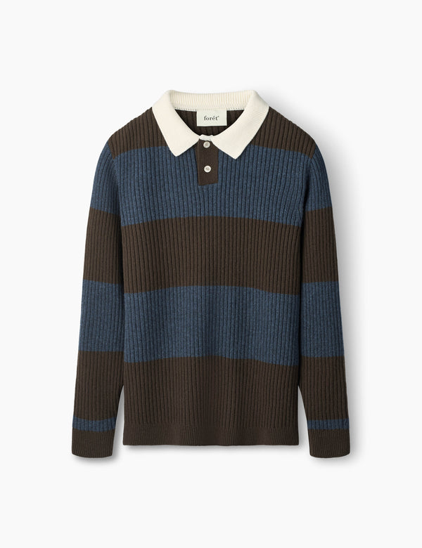 SOW RIB POLO KNIT - BLUE/BROWN