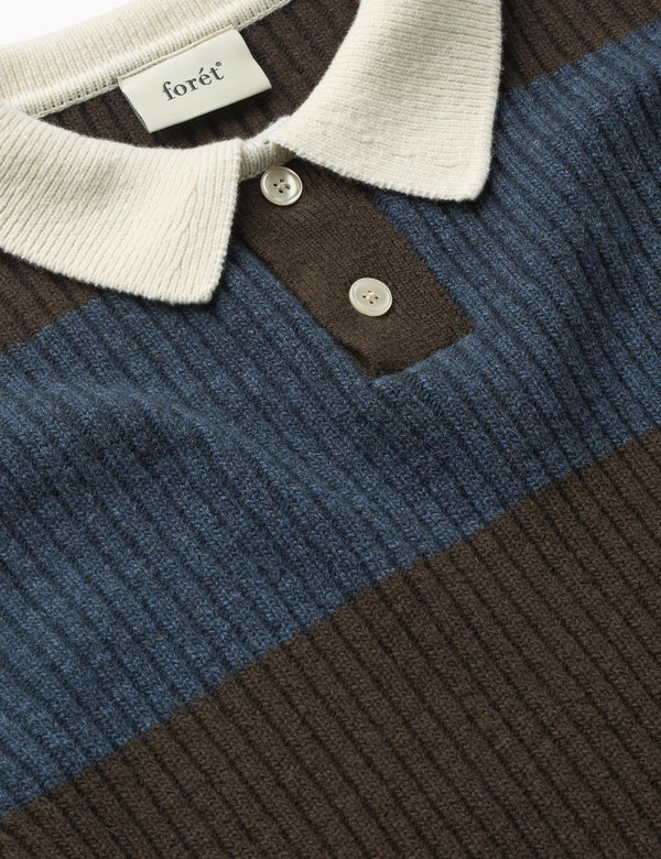 SOW RIB POLO KNIT - BLUE/BROWN