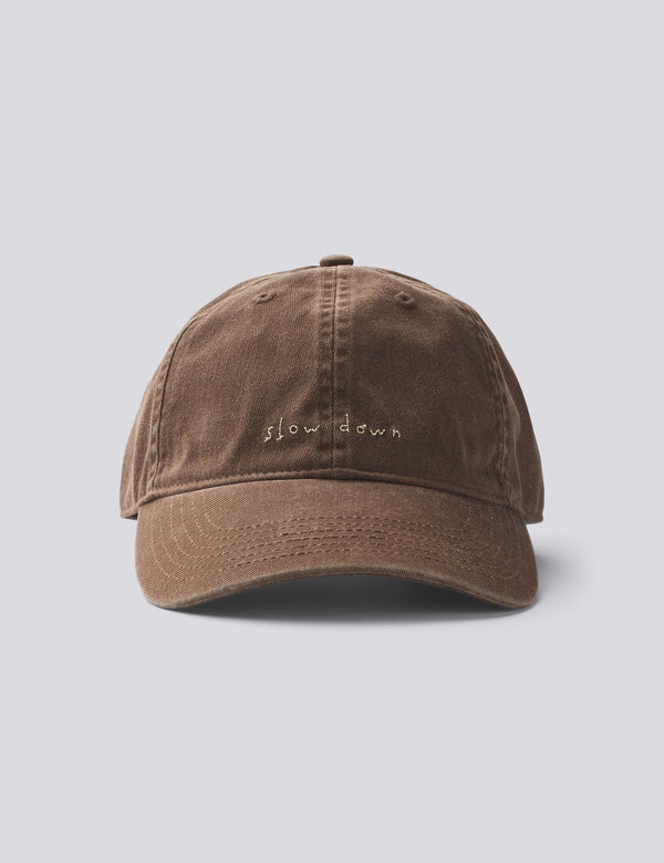 SLOW DOWN WASHED CAP - DARK BROWN