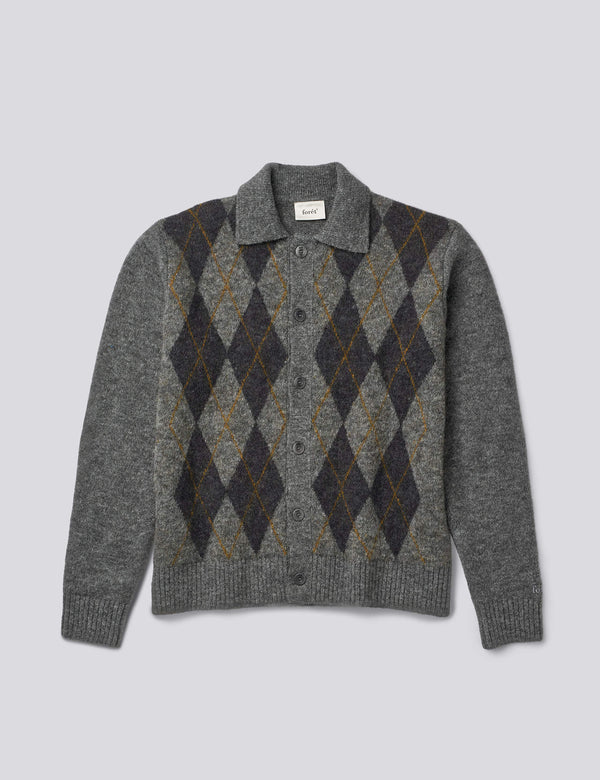 CAIRN ARGYLE KNIT JACKET - DARK GREY