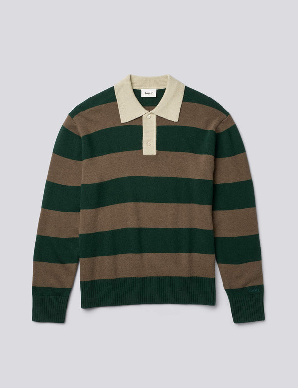 FROST STRIPE KNIT POLO - DEEP GREEN STRIPE