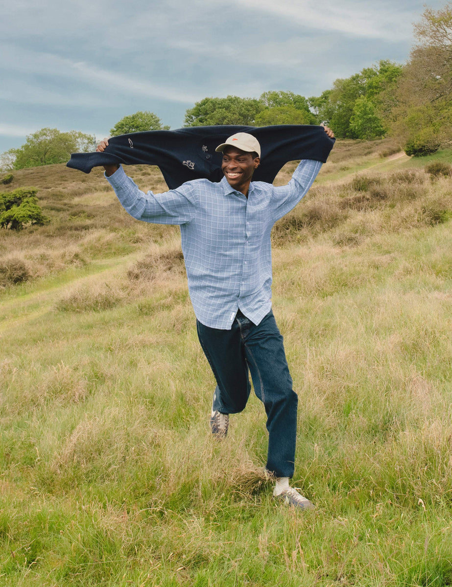 SCOUT RELAXED FIT LOOSE WEAVE CHECK SHIRT - LIGHT BLUE CHECK – foret